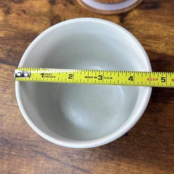 Crate&Barrel Cream Vase with Brown Wooden Lid - Picture 4 of 6